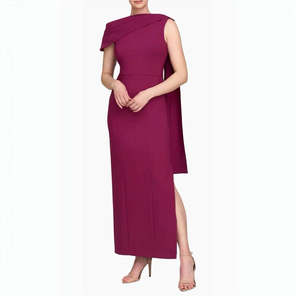 NEW KAY UNGER dominica asymmetric crepe gown in boysenberry